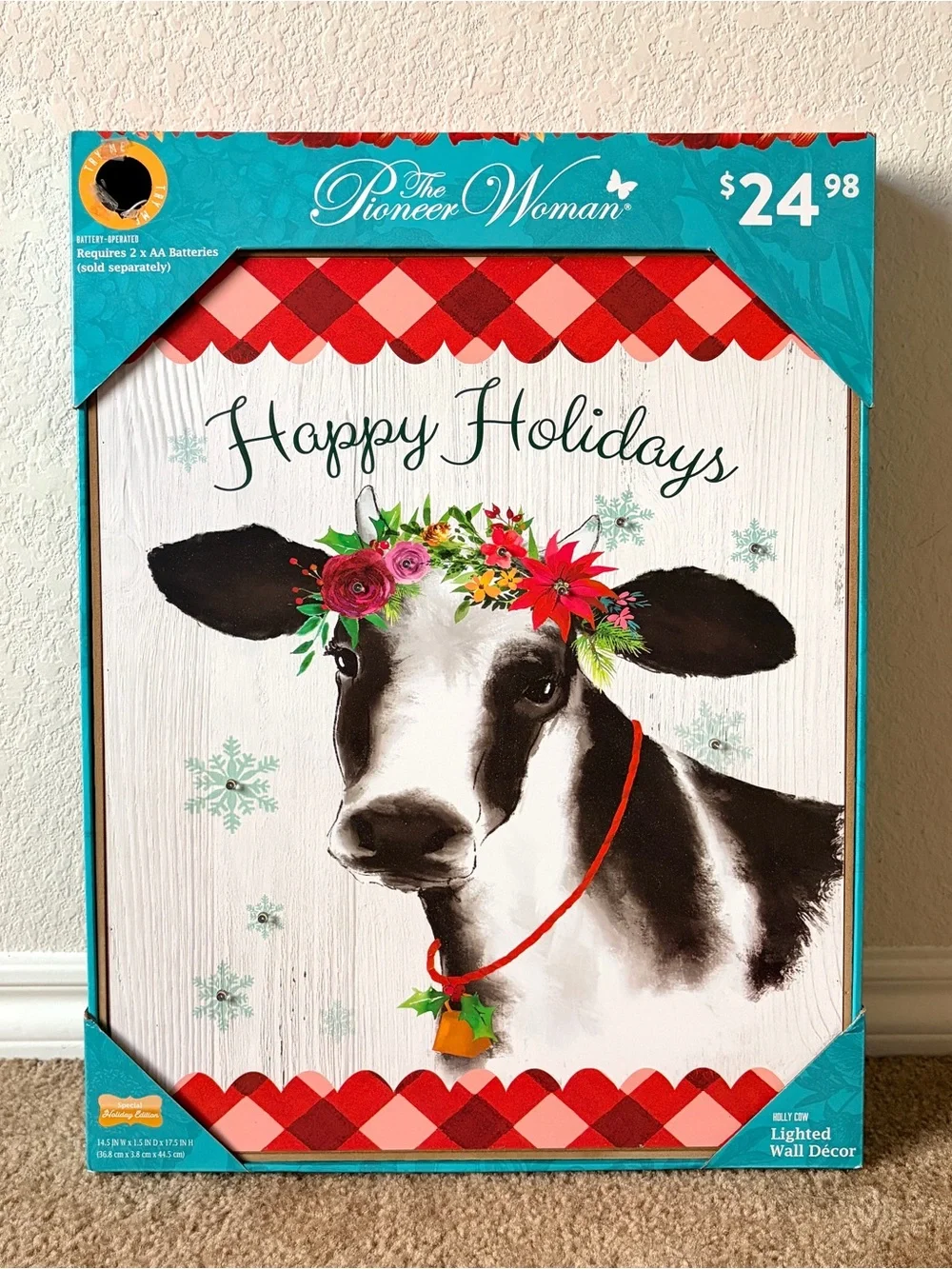 The Pioneer Woman Happy Holidays Cow Lighted Wall Décor